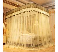 Mosquito net, rail 1.8 m 1.5 m 2 m bed U-shaped household three-door thickened stainless steel bracket double mosquito net-Beige_2.0m bed 200 * 220cm