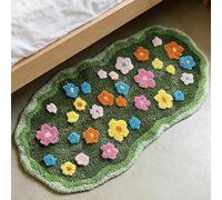 Moss Rug Flower 3D Bath Mat, Long Moss Bathroom Runner Rug Absorbent Non Slip Shower Mat, Flocked Art Washable Carpet, Green Home Decor for Bathroom Bedroom Sink (Sea of Flowers, 70x160cm(28 * 63in))