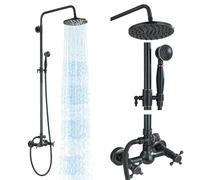 MOSSON Sistema doccia a pioggia Bronzo Lucidato Olio Rubinetto Doccia Esterna Set con 8 Pollici Soffione Doccia A Pioggia Spray Palmare 2 Maniglie Croce Parete Bagno Doccia Apparecchi Ottone Massiccio