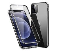 MOSSTAR Cover Apple iPhone 12, Custodia 360 Gradi Full Body Trasparente Vetro Temperato+Metal Bumper con Adsorbimento Magnetico, Rugged Armor per iPhone 12 6.1'' Case,Nero
