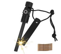 MOSTFUN Pietra Focaia Kit 5 in 1 Accendino Campeggio con Fischietto per Bussola, Avviamento Fuoco con Corda di Canapa Paracord, Accendino di Sopravvivenza Campeggio e Escursioni (Nero)