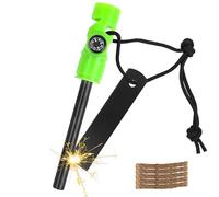 MOSTFUN Pietra Focaia Kit 5 in 1 Accendino Campeggio con Fischietto per Bussola, Avviamento Fuoco con Corda di Canapa Paracord, Accendino di Sopravvivenza Campeggio e Escursioni (Grün)