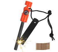 MOSTFUN Pietra Focaia Kit 5 in 1 Accendino Campeggio con Fischietto per Bussola, Avviamento Fuoco con Corda di Canapa Paracord, Accendino di Sopravvivenza Campeggio e Escursioni (Orange)