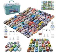 Mostop 100 pezzi Mini Pull Back Car Set Pull Back Racing Vehicles per bambini e bambini, per feste con scatola di stoccaggio e biglietti, Bulk Small Vehicles, Push and Go Racing Cars