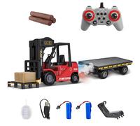 Mostop Carrello elevatore RC con piastra di supporto giocattolo da costruzione,1/24 Carrello elevatore telecomandato con scatole/suono e spray luminoso,Due batterie ricaricabili e