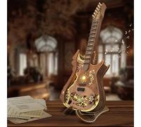 Mostop Playable DIY hölzerne Gitarre Kit-3D Puzzle hölzerne Modell Kits mit Musik&Licht und Gitarrenständer,Book Nook Kit für Bücherregal einfügen Dekor,kreative Raum Idee für Kinder/Erwachsene