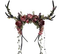 MOSTORY Antlers - Copricapo con corna floreale, per costumi rinascimentali, per carnevale, cervo della foresta, con viticcio per carnevale, costume della madre natura, cosplay fata, estetica