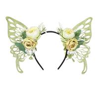 MOSTORY Cerchietto per capelli da donna con fiori verdi e ali di farfalla, costume rinascimentale Renfaire