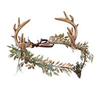 MOSTORY Corona di corna dorata fatta a mano - Fascia per capelli con fiori di foresta Elfo Copricapo Fata Fiore Circlet per donne ragazze Rinascimento equo Natale matrimonio cosplay servizio