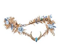 MOSTORY Corona di fate, da donna, con luna dorata, per cosplay di Halloween, corona, con rosa blu, per servizi fotografici rinascimentali