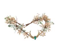 MOSTORY Corona di fate dorate con fiore verde per cosplay rinascimentale, foglie di foresta per feste di Halloween