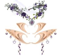 MOSTORY Set di accessori per donne - Fiore viola Elfo e orecchie da elfo con piercing, gioielli a forma di fata, set di orecchini per cosplay, accessori rinascimentali, costume da Renfaire Halloween