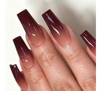 Mostra la tua bellezza 24 pezzi unghie finte medie stile balletto classiche eleganti rosso-marrone sfumate tie dye lucide brillanti illuminanti unghie di moda versatili indossabili adatte per appuntam