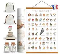 Mostra le mie prime volte a timbrare, regalo nascita baby girl boy (cofanetto poster+telaio+fiale+sacchetti+kit tampono)