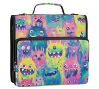 Mostri colorati 1.5 Pollici 3 Anelli Raccoglitore con Cerniera con Maniglia Tasche multiple Portatile Casa Viaggio Sicuro Sacchetto di Immagazzinaggio per la Scuola Media Bolsa de almacenamiento de