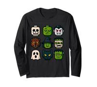 Mostro Faces Pop Art Halloween Block Style Graphic Maglia a Manica