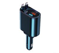 MoSundi Caricabatteria da auto veloce 4 in 1 da 66 W con cavi retrattili Starlight, doppio display digitale PD USB, funzione di memoria per una guida sicura, nero