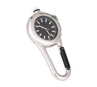 MoSundi Orologio da tasca con moschettone in metallo con lancette luminose e luce a LED, orologio a clip per zaino, timer per esterni, campeggio, escursionismo, arrampicata, argento
