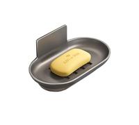 MoSundi Portasapone in lega di alluminio per bagno con scarico, montaggio a parete senza trapano, portasapone impermeabile, 14 x 9 x 5 cm, bianco/grigio/nero