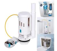 MoSundi Pulsante doppio per valvola di scarico ovale, cromato, per cassetta WC, per uscite da 1,3 cm e 5,1 cm, troppopieno regolabile da 18,5 a 33 cm, lunghezza cavo 27,5 cm, ABS