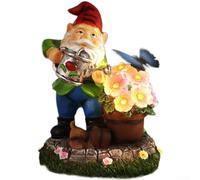 MoSundi Statua nana della luce solare del prato esterno per il cortile del | Robusta resina resistente alle intemperie, finitura rossa, motivo dettagliato per l'irrigazione, durevole per esterni