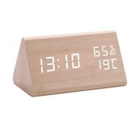 MoSundi Sveglia digitale in legno con display a LED, temperatura e umidità, doppio formato orario, orologio da tavolo con schermo a specchio