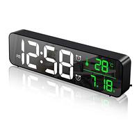 MOSUO Sveglia Digitale da Comodino, Orologio da Parete con LED Temperatura Data, 10'' Specchio Grande Schermo USB Clock, 2 Allarme 40 Musica 6 Luminosità di Regolabile 4 Volumi, Nero