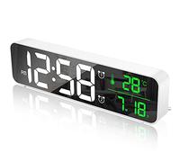 MOSUO Sveglia Digitale da Comodino, Orologio da Parete con LED Temperatura Data, 10'' Specchio Grande Schermo USB Clock, 2 Allarme 40 Musica 6 Luminosità di Regolabile 4 Volumi, Bianco