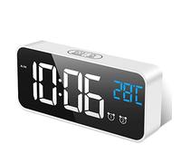 MOSUO Sveglia Digitale, Sveglia da Comodino con Temperatura e LED Grande Schermo, Orologio a Specchio con 2 Allarme, Snooze, Suoni e Luminosità Regolabile, Controllo Vocale, USB Ricaricare, Bianca