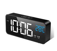 MOSUO Sveglia Digitale, Sveglia da Comodino con Temperatura e LED Grande Schermo, Orologio a Specchio con 2 Allarme, Snooze, Suoni e Luminosità Regolabile, Controllo Vocale, USB Ricaricare, Nero