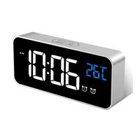 MOSUO Sveglia Digitale, Sveglia da Comodino Orologio con Temperatura e LED Grande Schermo, 2 Allarme, Snooze, Suoni e Luminosità Regolabile, Controllo Vocale, USB Ricaricare, Argento
