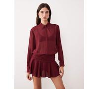 Motel - Azphira - Tuta corta a maniche lunghe in rete bordeaux-Rosso XS