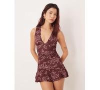 Motel - Lanai - Vestito corto bordeaux con rose-Rosso L