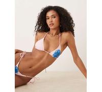 Motel - Pami - Top bikini a triangolo rosa a fiori acquerello M