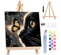 MOTGOM Dipingere con i Numeri Adulti con Telaio, dipinto a mano, Gatto Nero e Farfalla kit per pittura ad olio per principianti e adulti, Dipingere con i Numeri Adulti, Decora la Casa Regalo 25x25cm