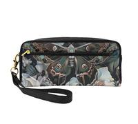 Moth That Looks Like a Pavone stampato Borse per il trucco in pelle con cinturino da polso Borsa da toilette portatile da viaggio Borsa organizer per cosmetici per donne