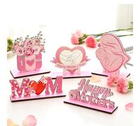 Mothers Day Decorations, 5 pièces pour table - Pièce centrale en bois en forme de cœur avec pour maman, Handcrafted Design, Wood, Perfect for Mom, Grandma, Desk, and Living Room