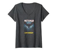 Mothman è Il Mio Homeboy: Mistero della Foresta degli Amanti dei criptidi Maglietta con Collo a V, Donna, Grigio Scuro, L