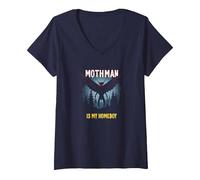 Mothman è Il Mio Homeboy: Mistero della Foresta degli Amanti dei criptidi Maglietta con Collo a V, Donna, Navy, S