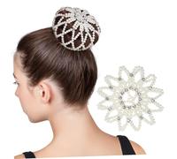 MOTHNUR Retina per Chioma Perle e Diamanti Fatta a Mano - Rete Elastica all'Uncinetto per Chignon da Danza - Adatta a Feste e Sport - Bianco Classico