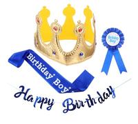 MOTHNUR Set Decorazioni Compleanno per Ragazzo Striscione di Compleanno Corona del Re Strass e Distintivo Accessori per Feste Giochi di Ruolo e Maschere