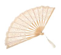 MOTHNUR Ventaglio Pieghevole in bambù con Pizzo Decorativo Beige, Ventaglio Vintage Portatile Fatto a Mano per Matrimoni, Feste e Decorazioni Eleganti