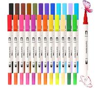 MOTIBACK 24 Pennarelli Acrilici Doppia Punta (Punta Fine e Pennello) - Set per Pittura su Sassi, Legno, Vetro e Tessuti - Marcatori Acrilici Intensi e Impermeabili con 24 Colori Vivaci (Bianco)