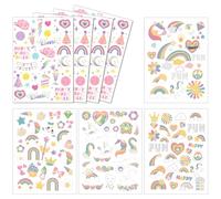 MOTIBACK 8 fogli di tatuaggi temporanei colorati, vari adesivi con arcobaleno, Happy Face e Party Vibes, impermeabili e durevoli, perfetti come decorazione per feste per ragazze