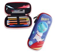 MOTIBACK Astuccio 3D con dinosauro spaziale per bambini e ragazzi, grande capacità, per la scuola, con scomparti, organizer multistrato per penne e articoli di cancelleria (blu)