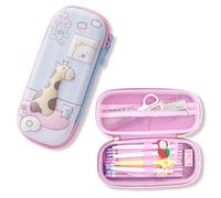 MOTIBACK Astuccio per matite 3D con giraffa per bambini e ragazze, grande capacità, con scomparti, organizer multistrato per penne e articoli di cancelleria (rosa e blu)