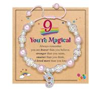 MOTIBACK Bracciale da bambina con biglietto di compleanno, regolabile, elegante, con perle rosa e bianche, regalo per bambine dai 4 ai 12 anni
