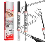 MOTIBACK Microblading - Matita per sopracciglia, 2 in 1, doppia finitura, con punta a 4 denti e pettine, impermeabile, per disegno di capelli naturali (nero)