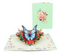 MOTIBACK Natura - Biglietto di auguri pop-up 3D con foglie verdi e farfalle che giocano per persone legate alla natura (verde)