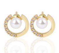 MOTIBACK Orecchini ad anello dorati con perla bianca e inserto in cristallo. Stabile connettore a perno, per tutti i giorni e le celebrazioni. Ideale per le donne